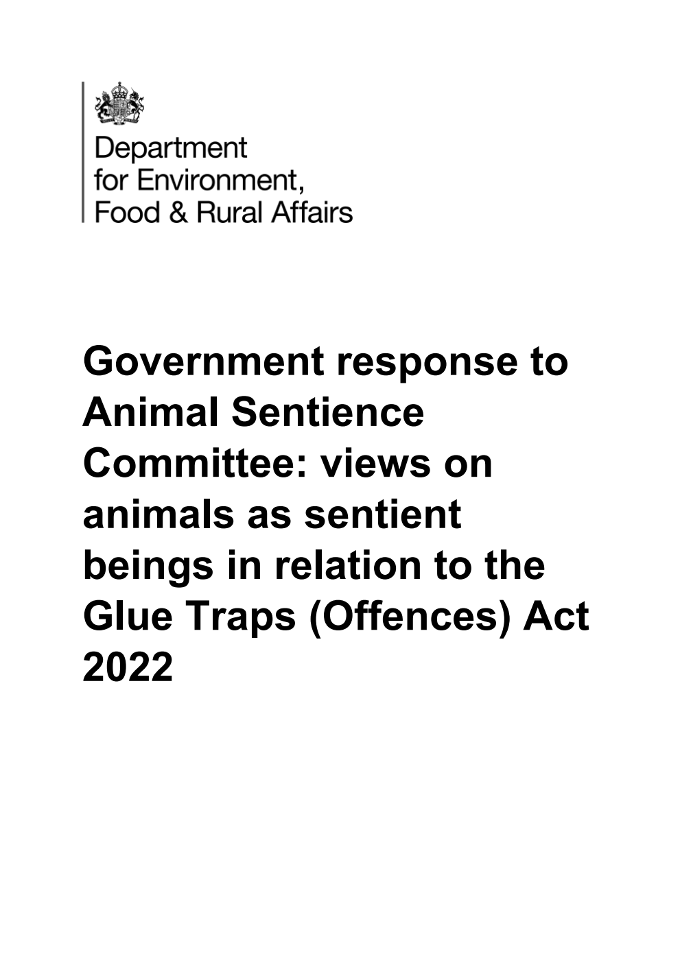 Government response to Animal Sentience Committee: views on animals as sentient beings in relation to the Glue Traps (Offences) Act 2022