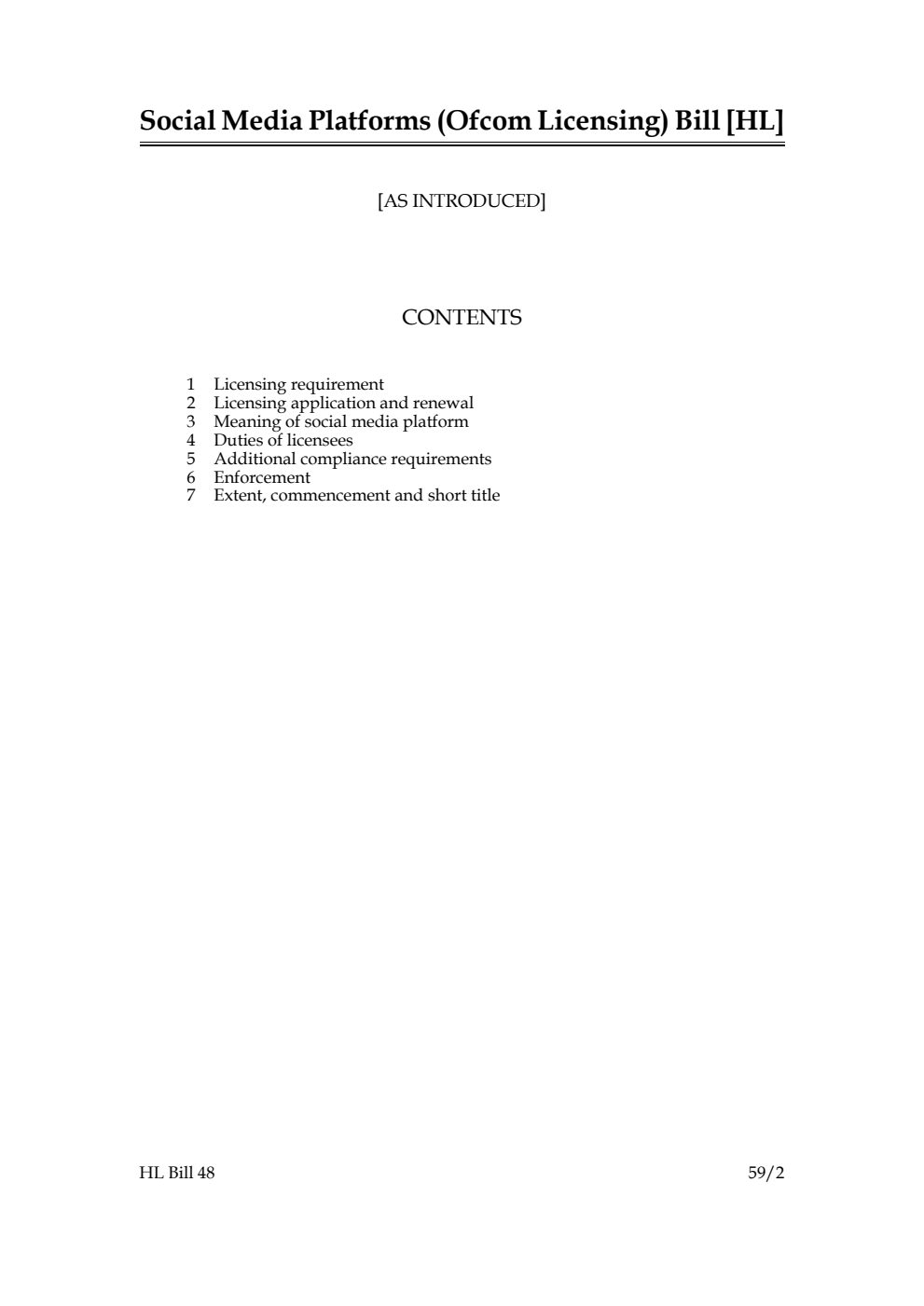 Social Media Platforms (Ofcom Licensing) Bill