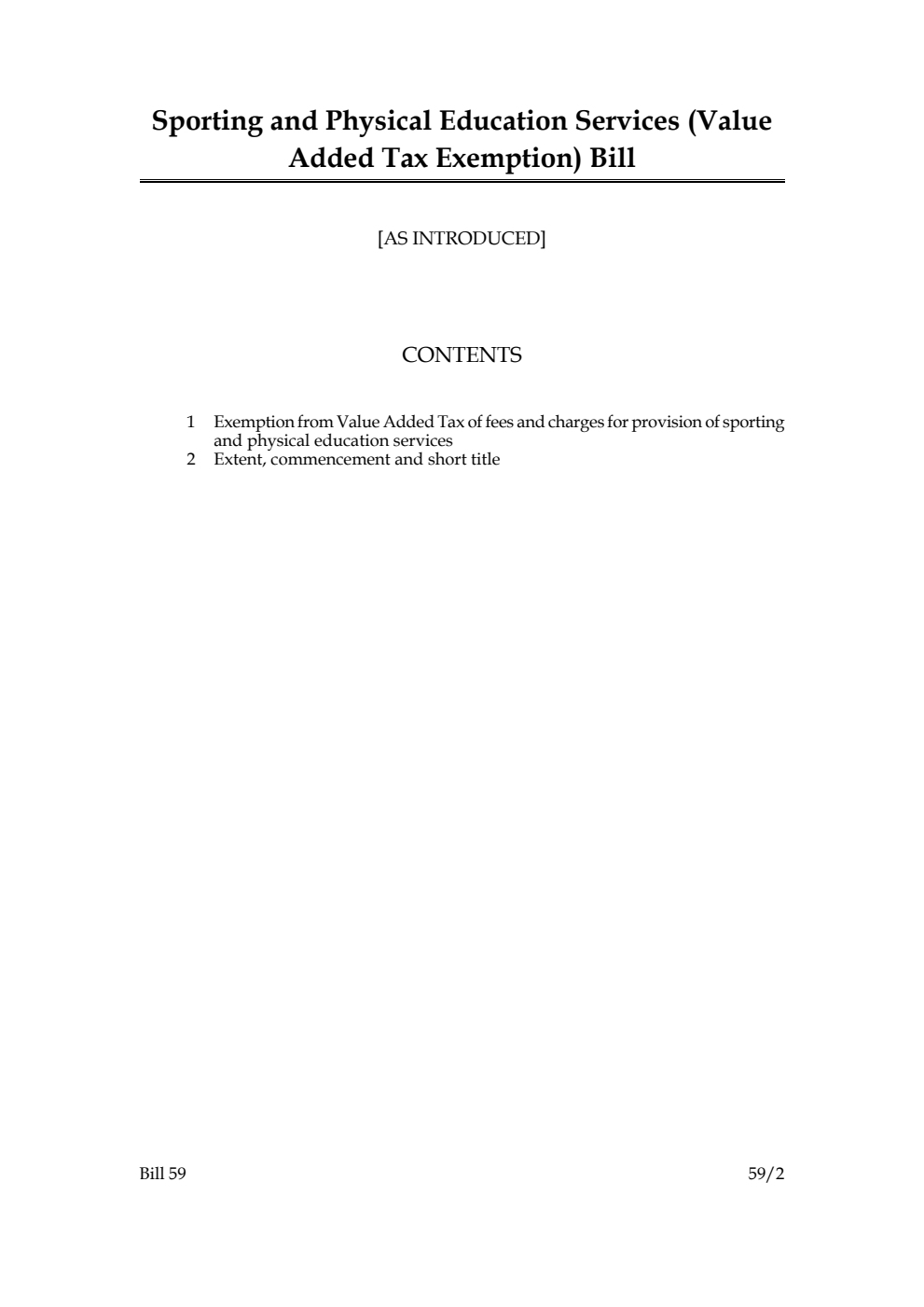 Sporting and Physical Education Services (Value Added Tax Exemption) Bill