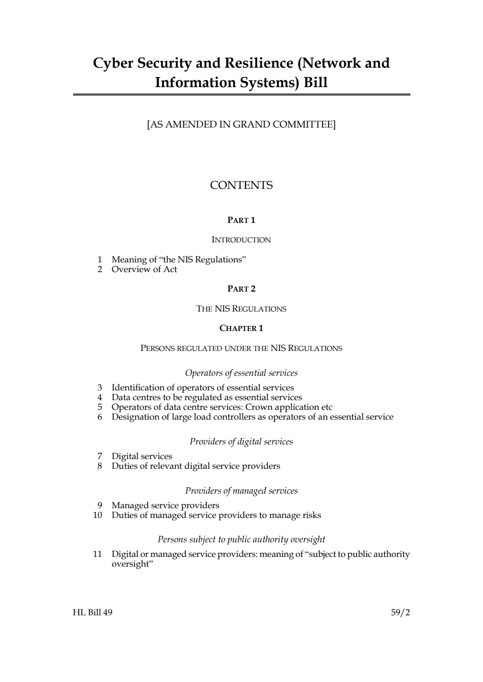Cyber Security and Resilience (Network and Information Systems) Bill [as amended in Grand Committee]
