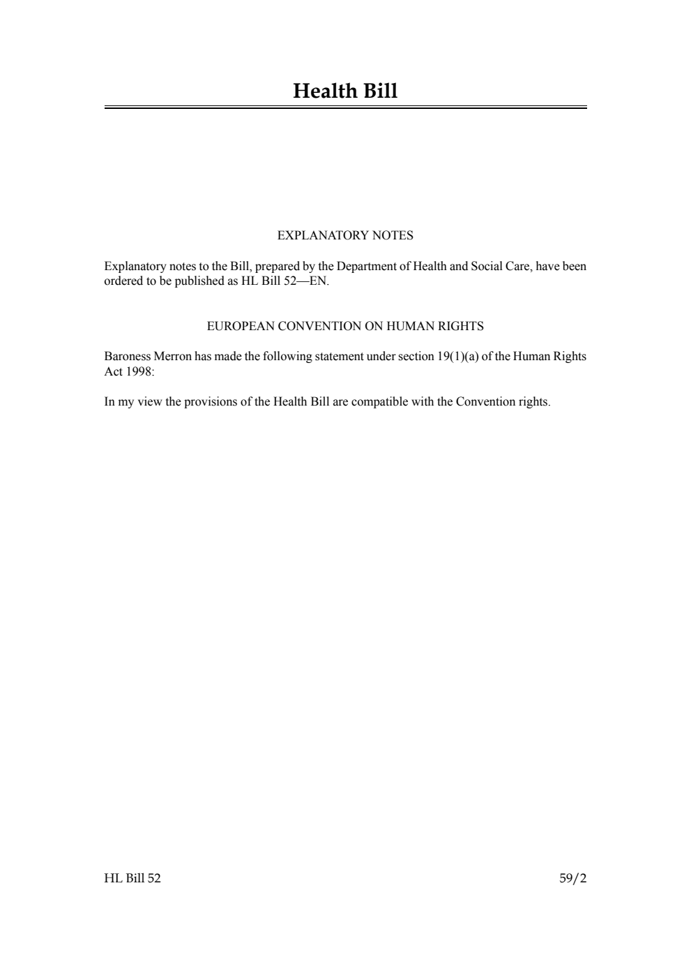 Health Bill [as brought from the Commons]
