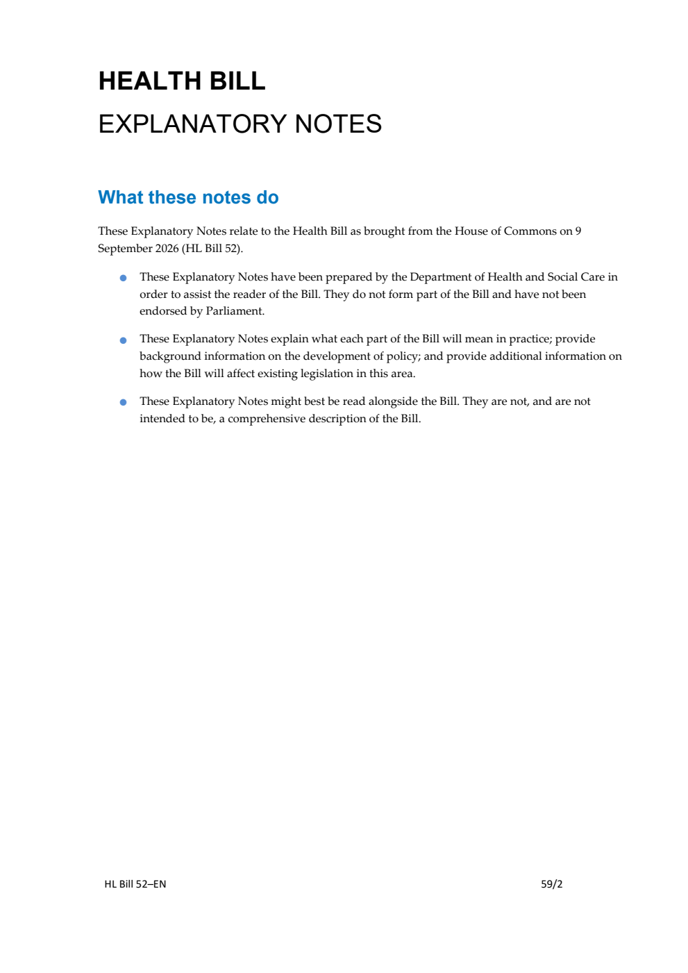 Health Bill Explanatory Notes