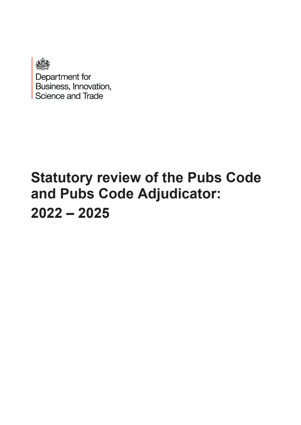 Statutory review of the Pubs Code and Pubs Code Adjudicator: 2022 – 2025