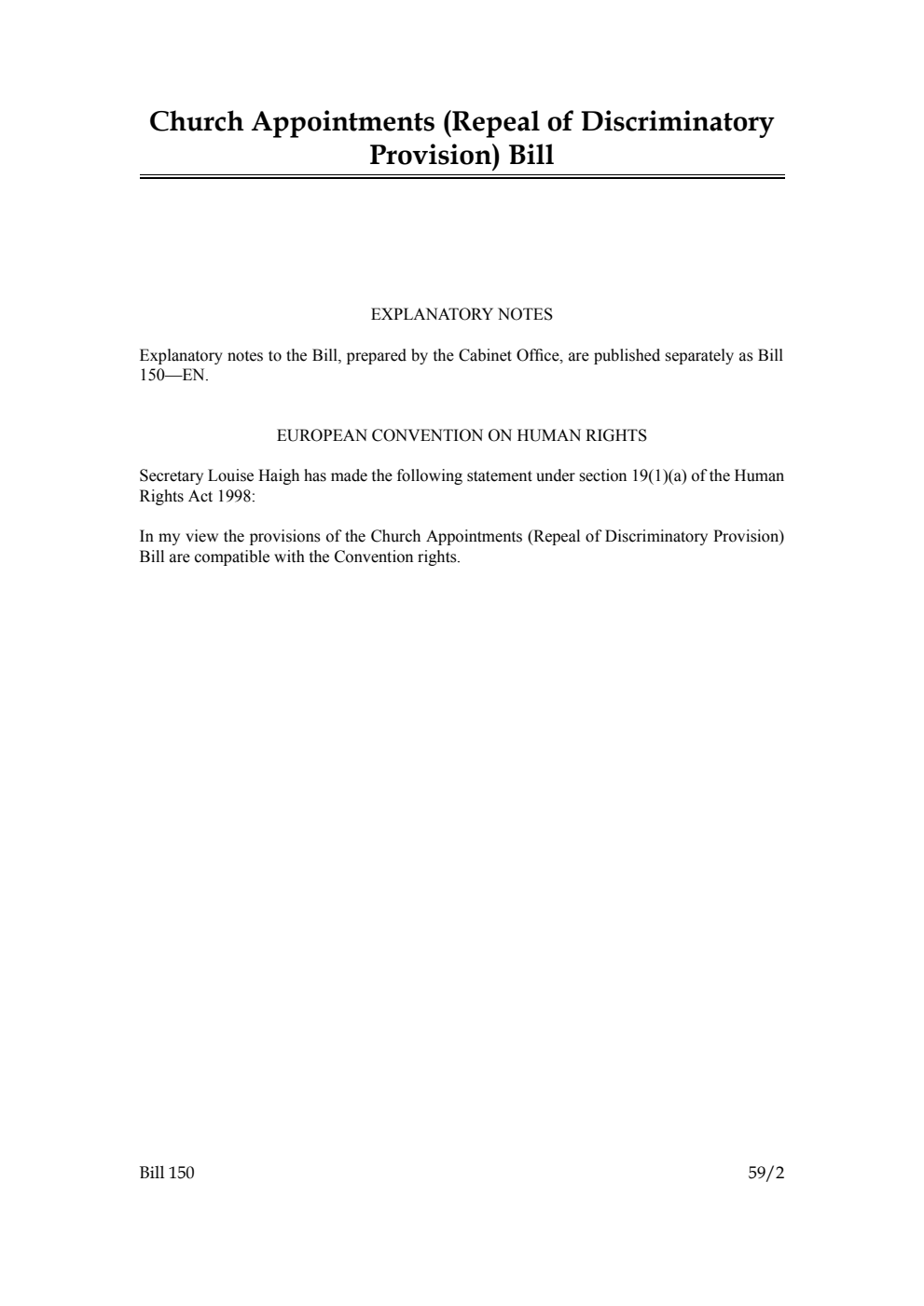 Church Appointments (Repeal of Discriminatory Provision) Bill