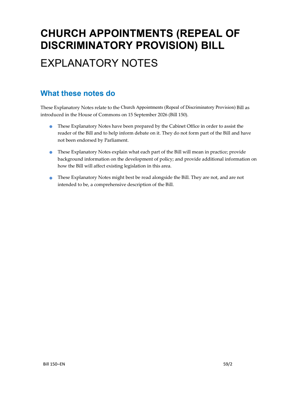 Church Appointments (Repeal of Discriminatory Provision) Bill Explanatory Notes
