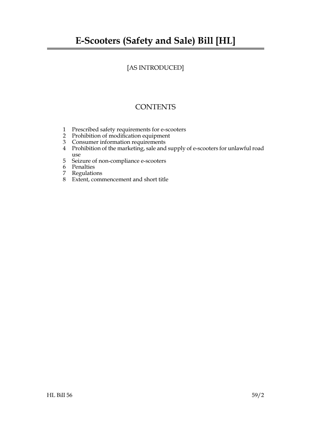 E-scooters (Safety and Sale) Bill