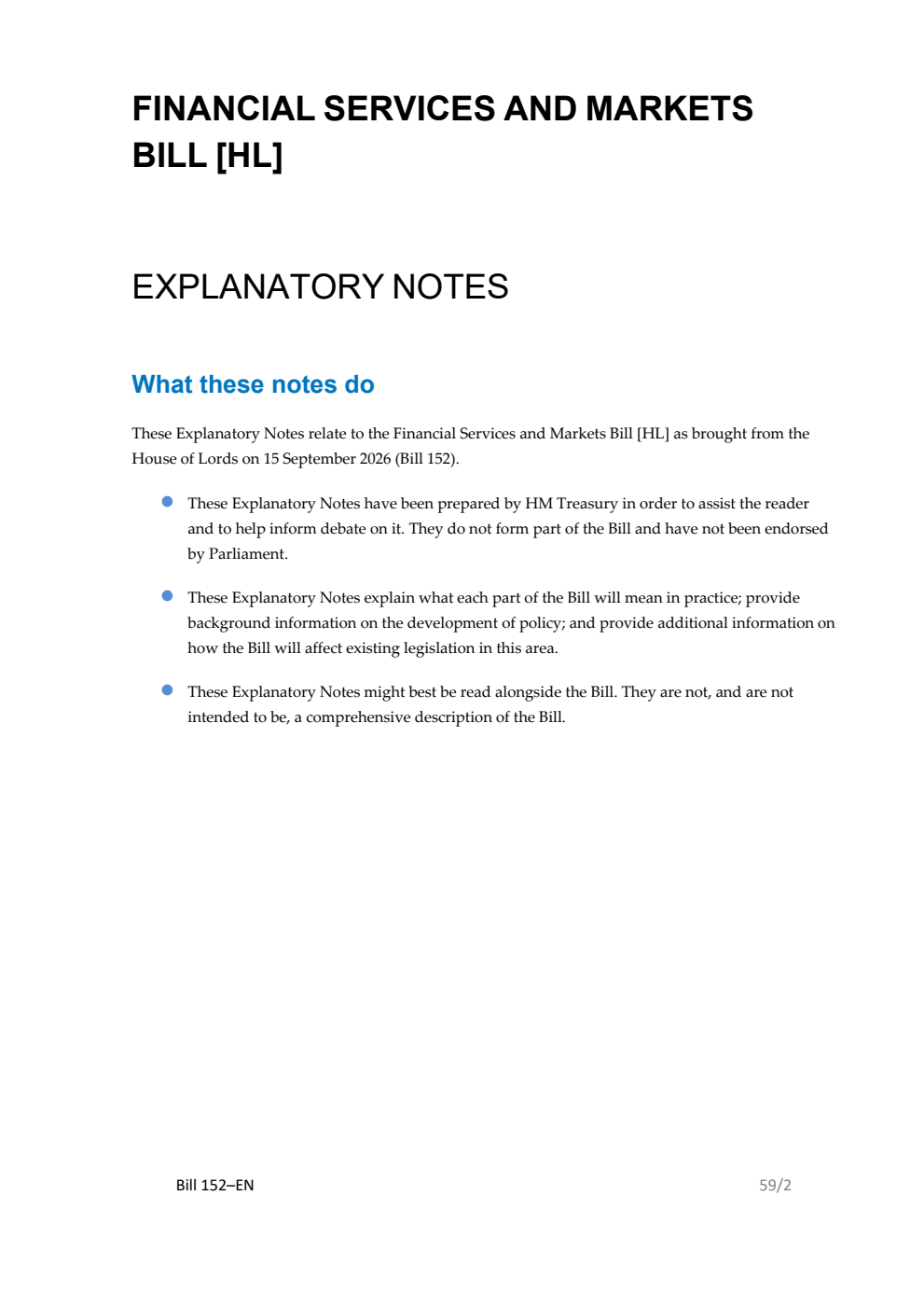 Financial Services and Markets Bill Explanatory Notes
