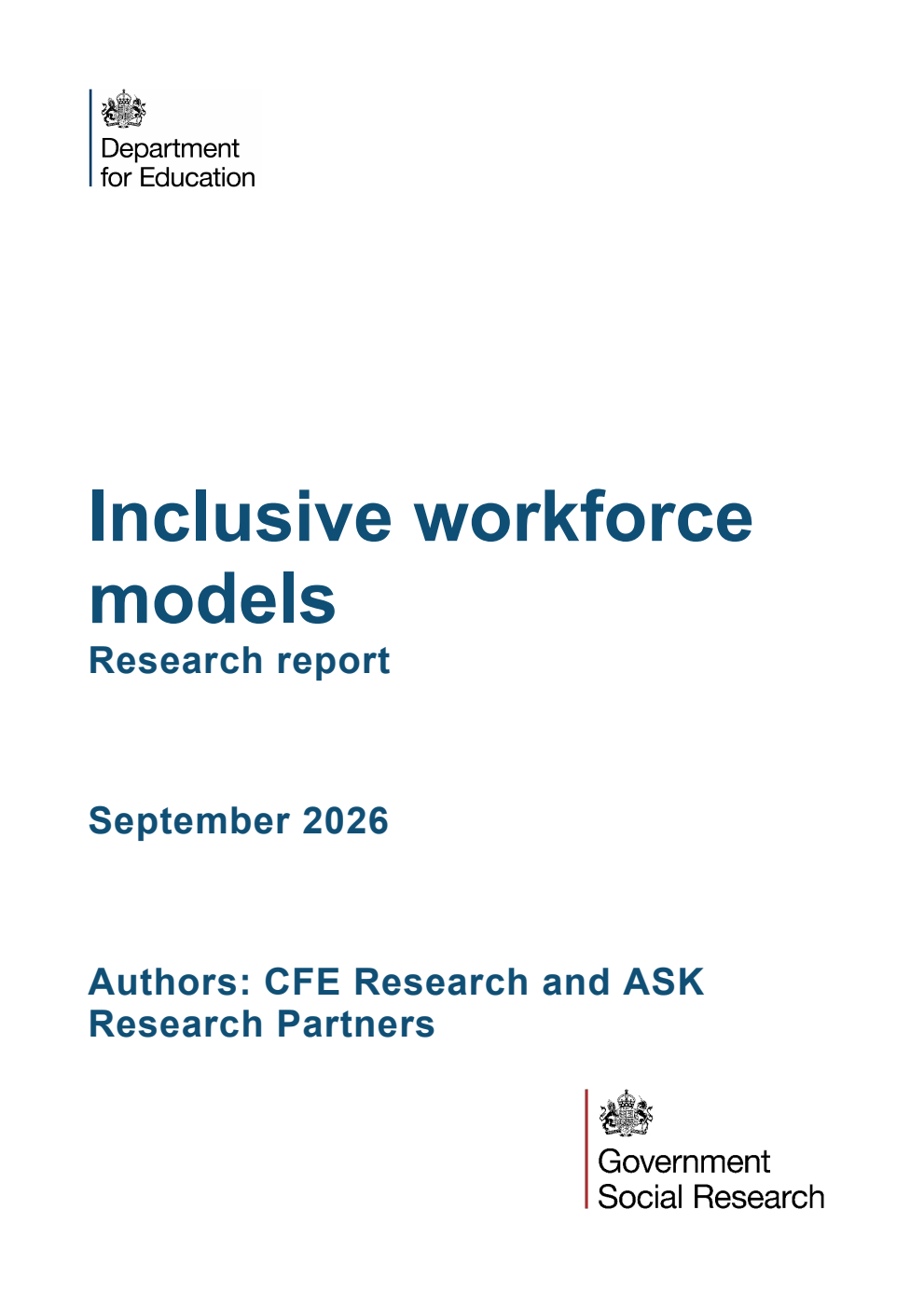 DFE-RR 1631 Inclusive workforce models. Research report. September 2026