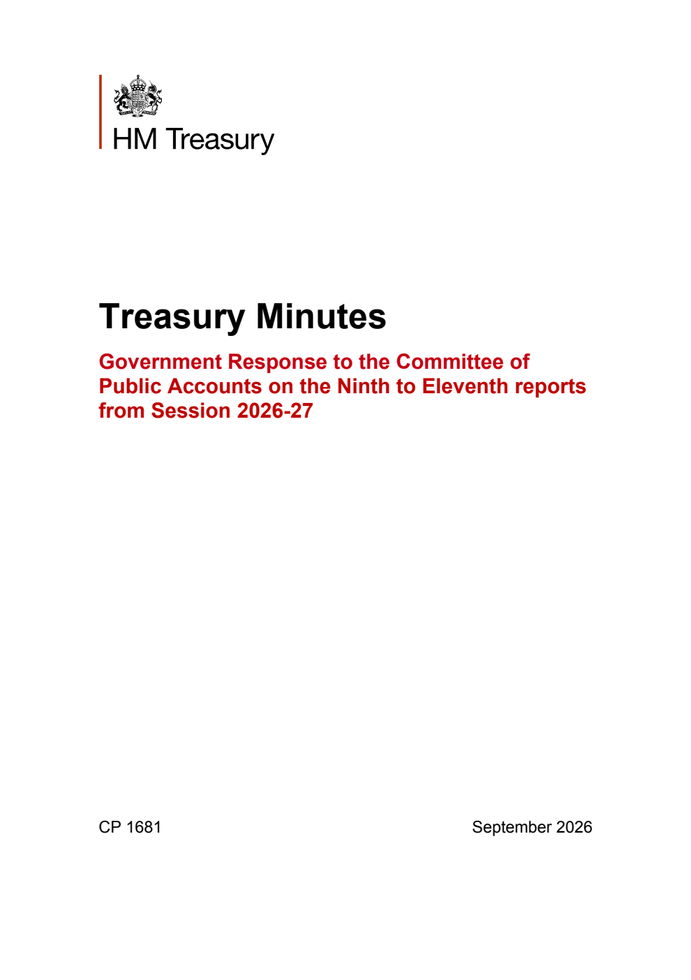 Treasury Minutes Government Response to the Committee of Public Accounts on the Ninth to Eleventh reports from Session 2026-27