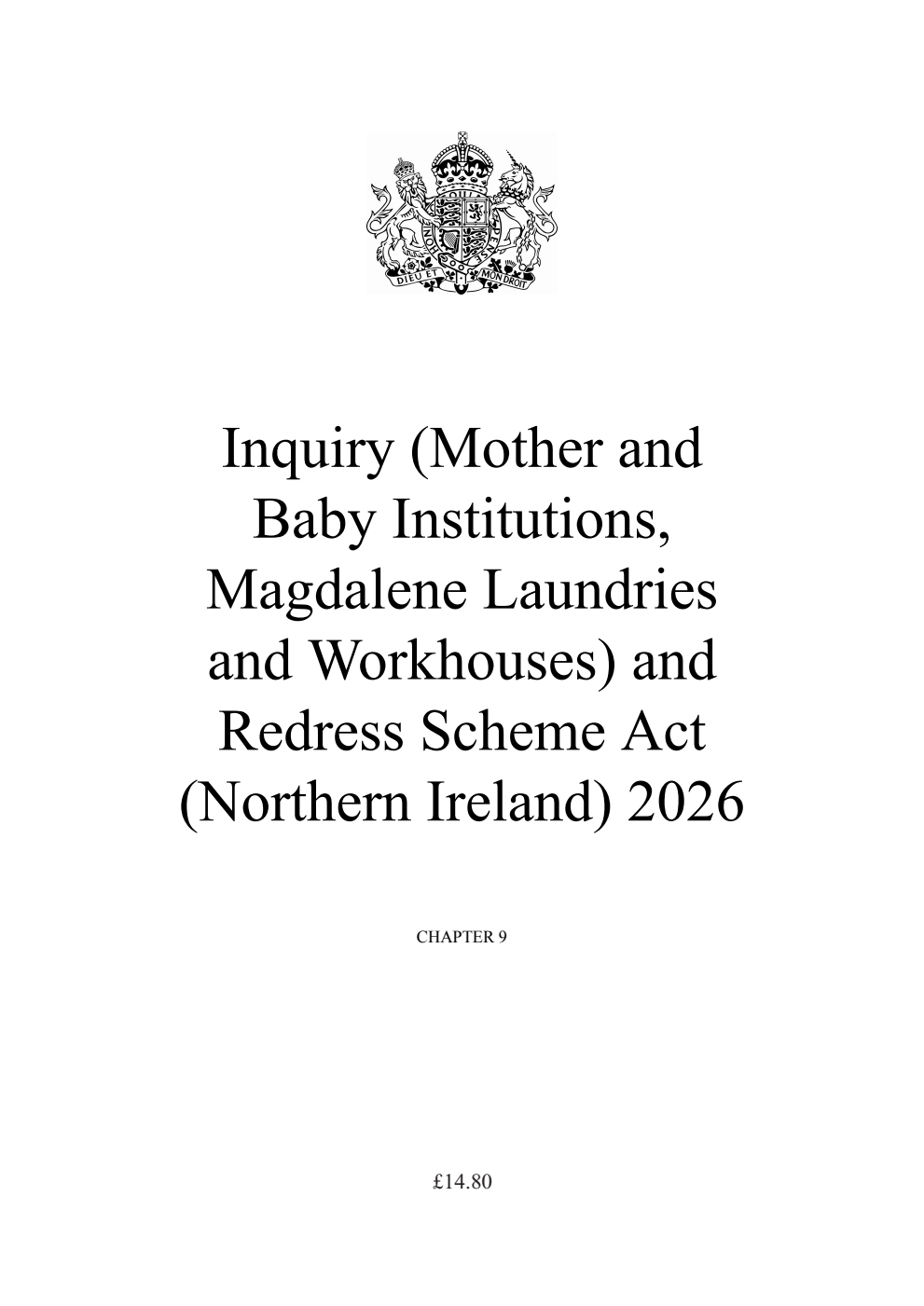 Inquiry (Mother and Baby Institutions, Magdalene Laundries and Workhouses) and Redress Scheme Act (Northern Ireland) 2026