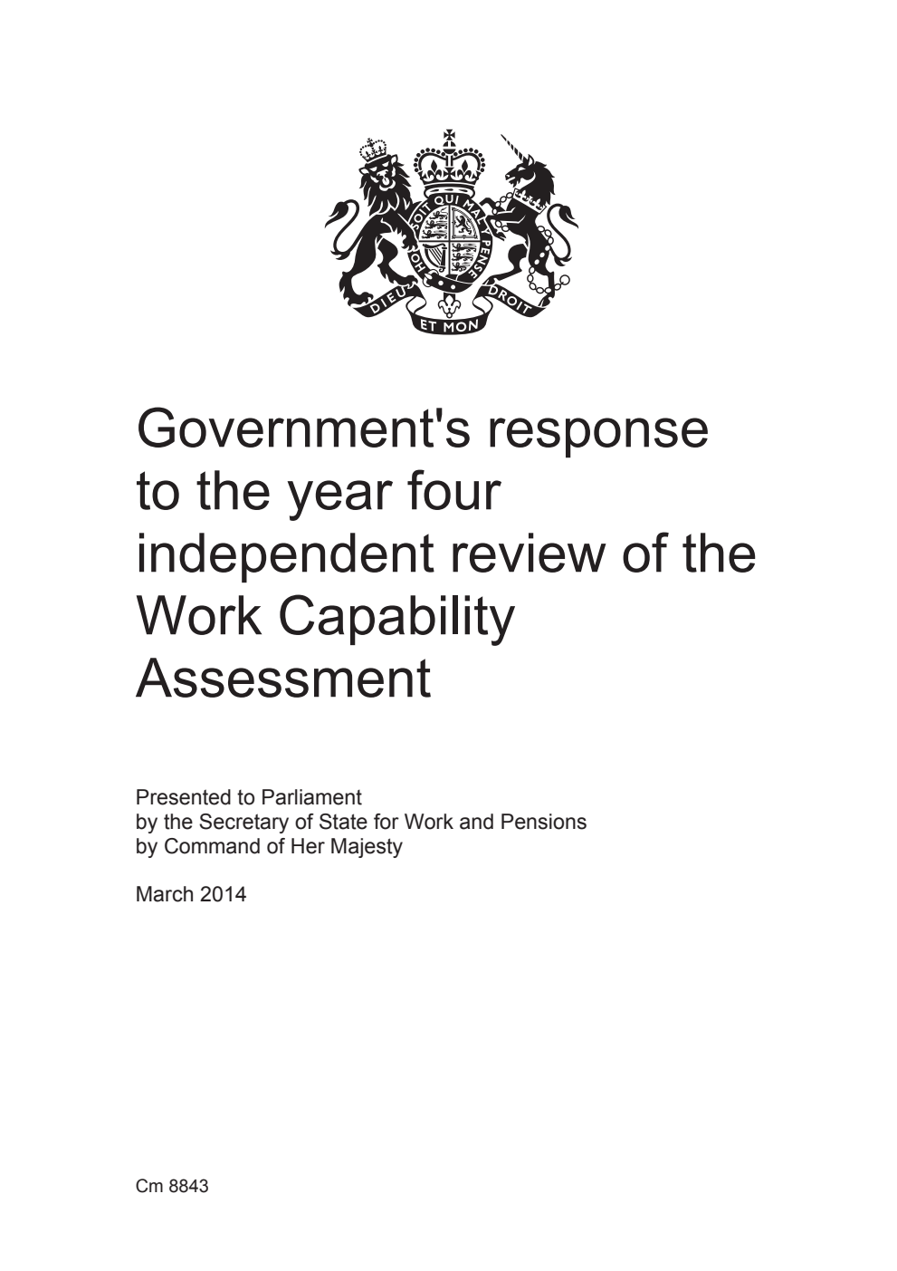 Government's response to the year four independent review of the Work Capability Assessment