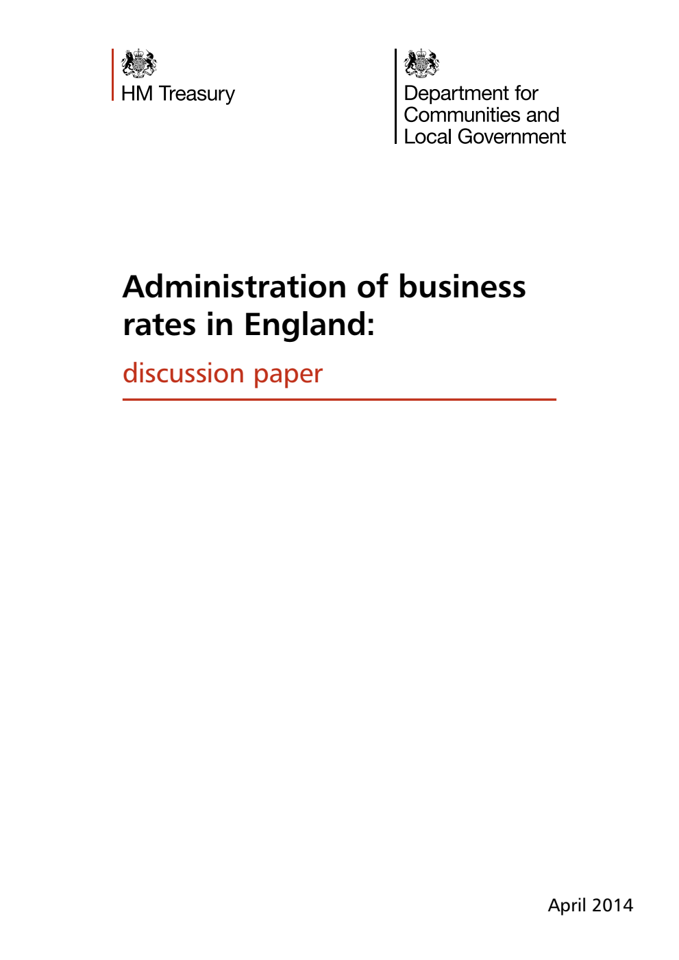 Administration of business rates in England: discussion paper