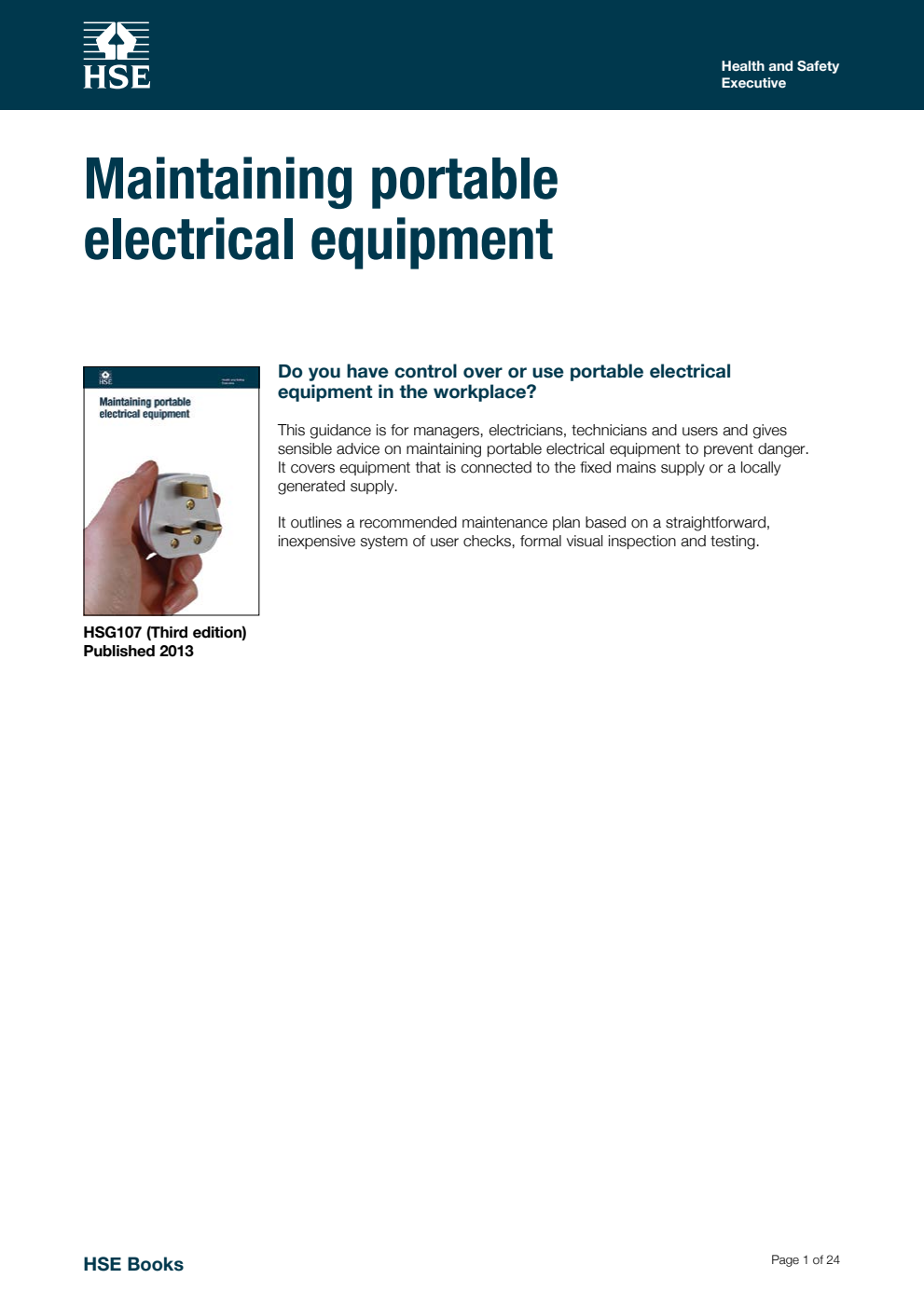 HSG 107 Maintaining portable electrical equipment