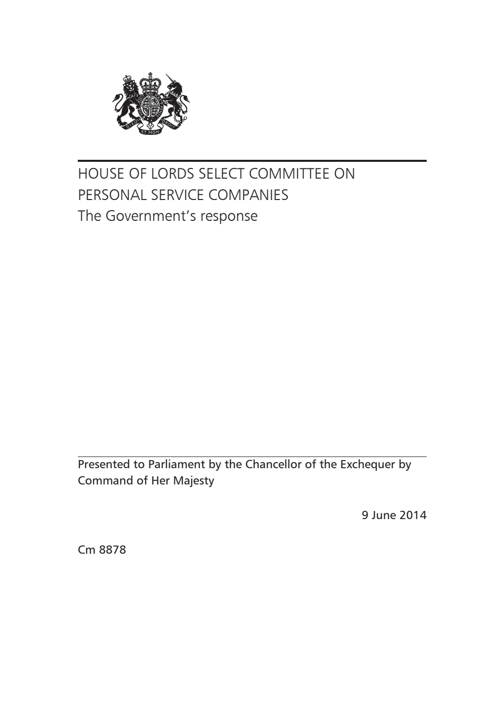 House of Lords Select Committee on Personal Service Companies: The Government's response
