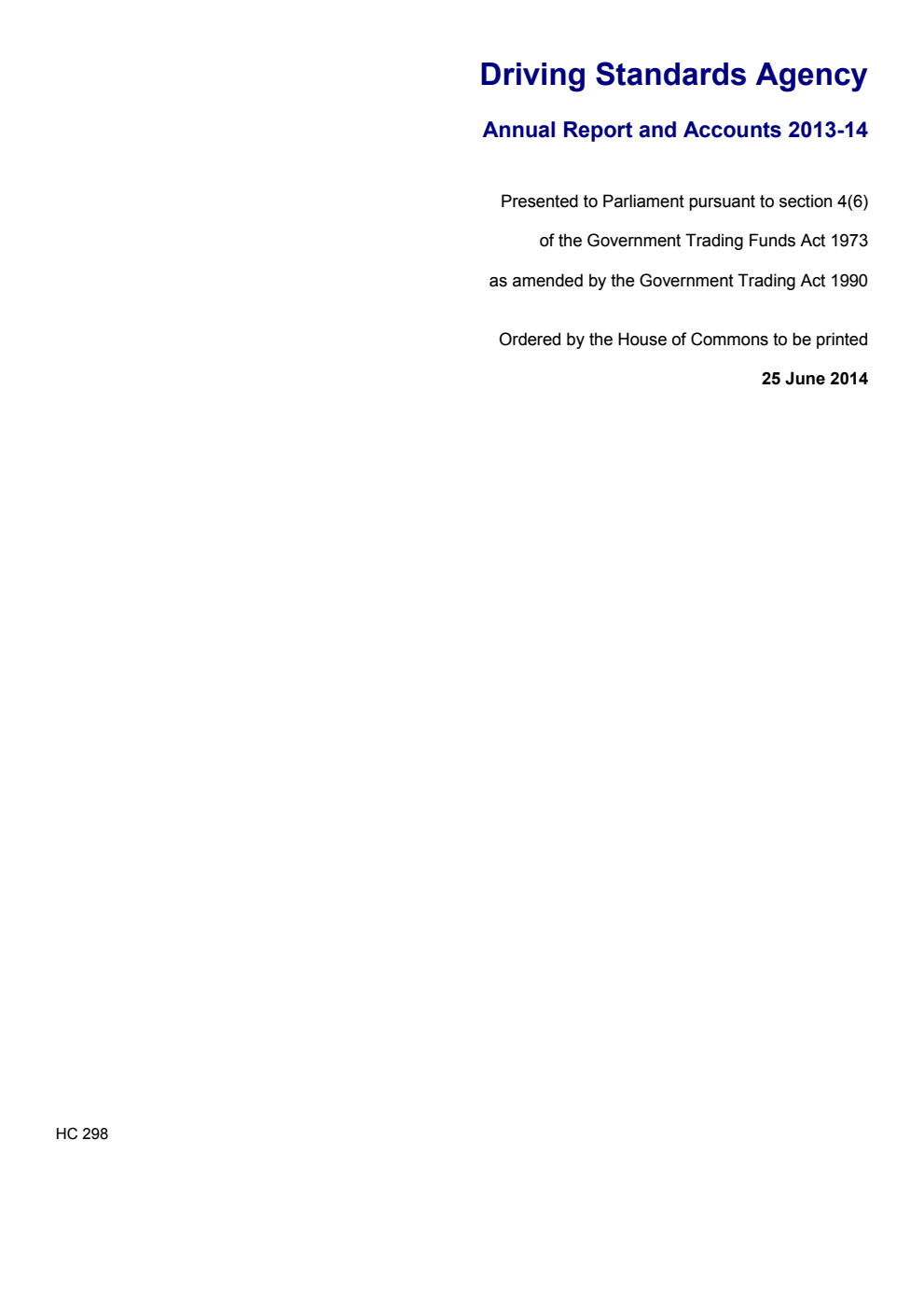 Driving Standards Agency Annual Report and Accounts 2013-14