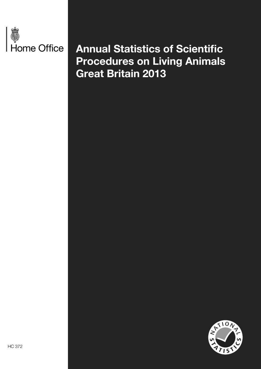 Annual Statistics of Scientific Procedures on Living Animals, Great Britain 2013