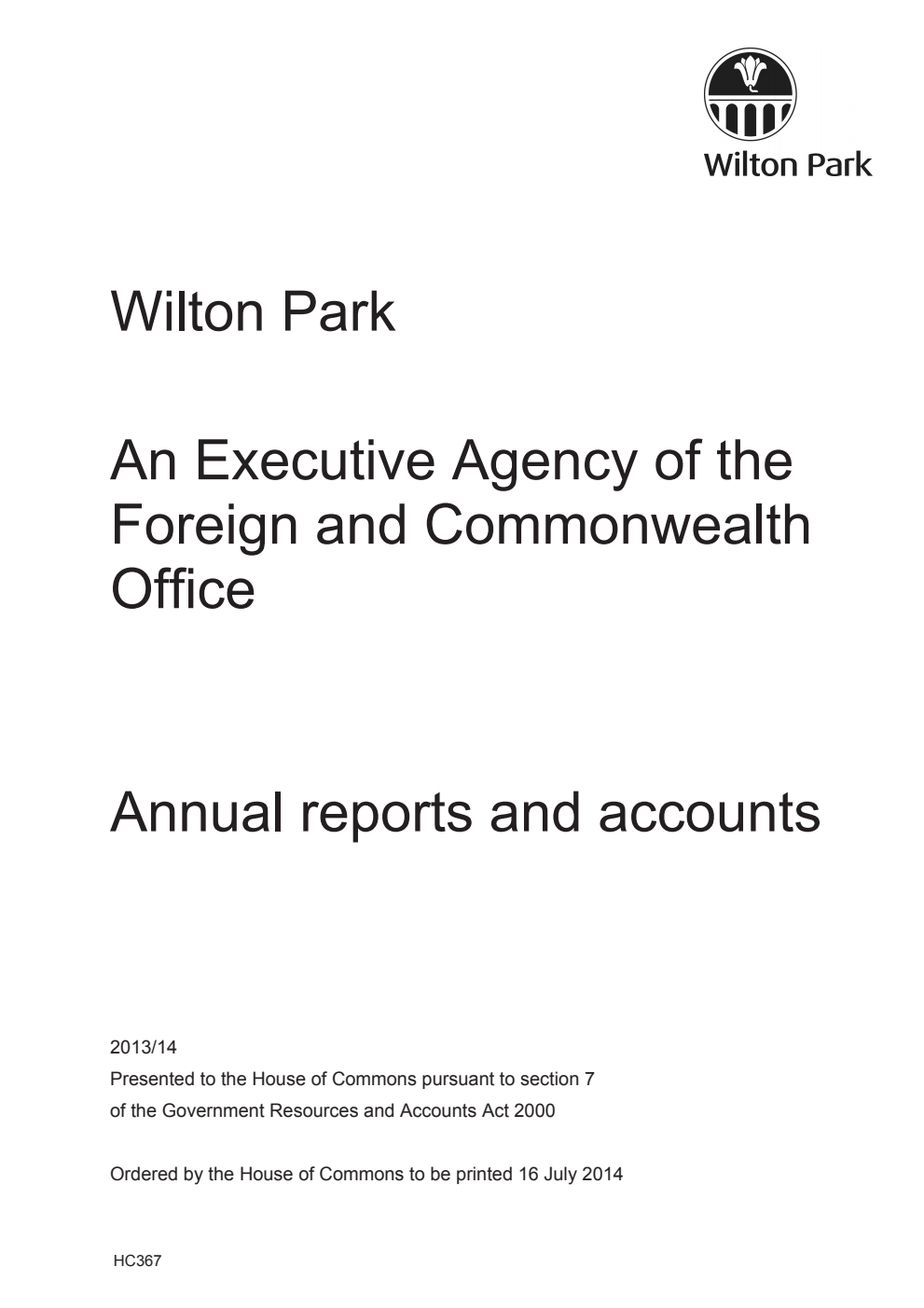 Wilton Park Annual Report and Accounts 2013/14