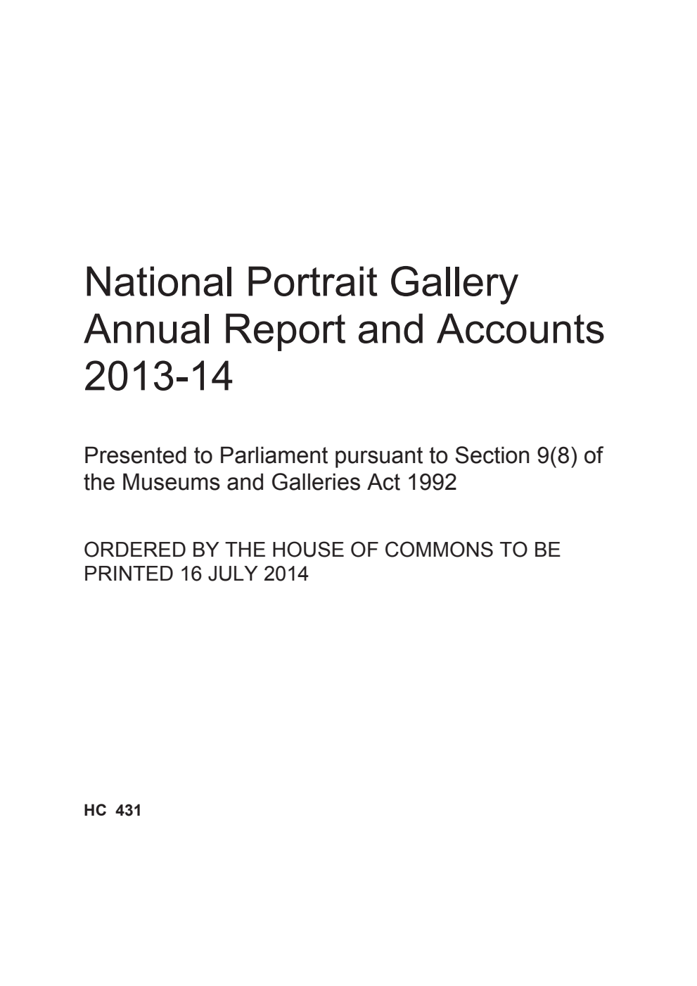 National Portrait Gallery Annual Report and Accounts 2013-14