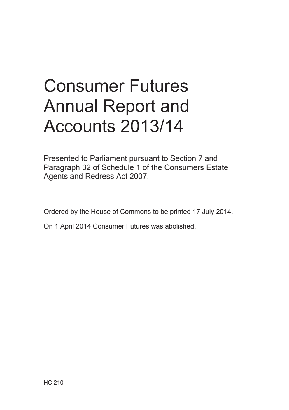 Consumer Futures Annual Report and Accounts 2013-14