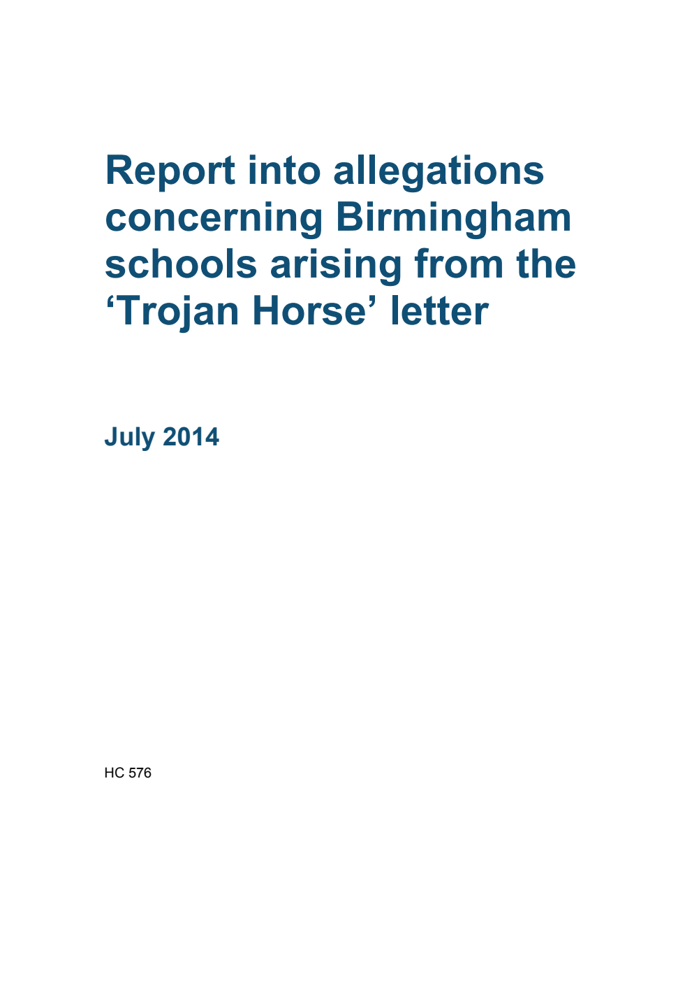 Report into allegations concerning Birmingham schools arising from the 'Trojan Horse' letter