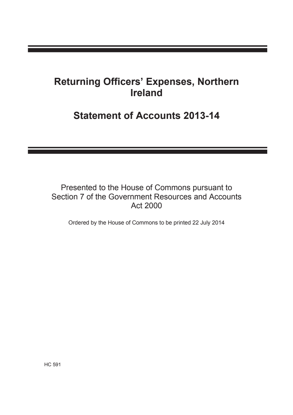 Returning Officers' Expenses, Northern Ireland Statement of Accounts 2013-14