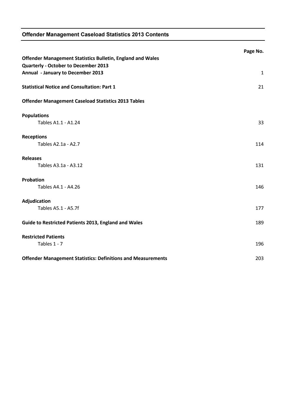 Ministry of Justice Statistics Bulletin; Offender Management Caseload Statistics 2013