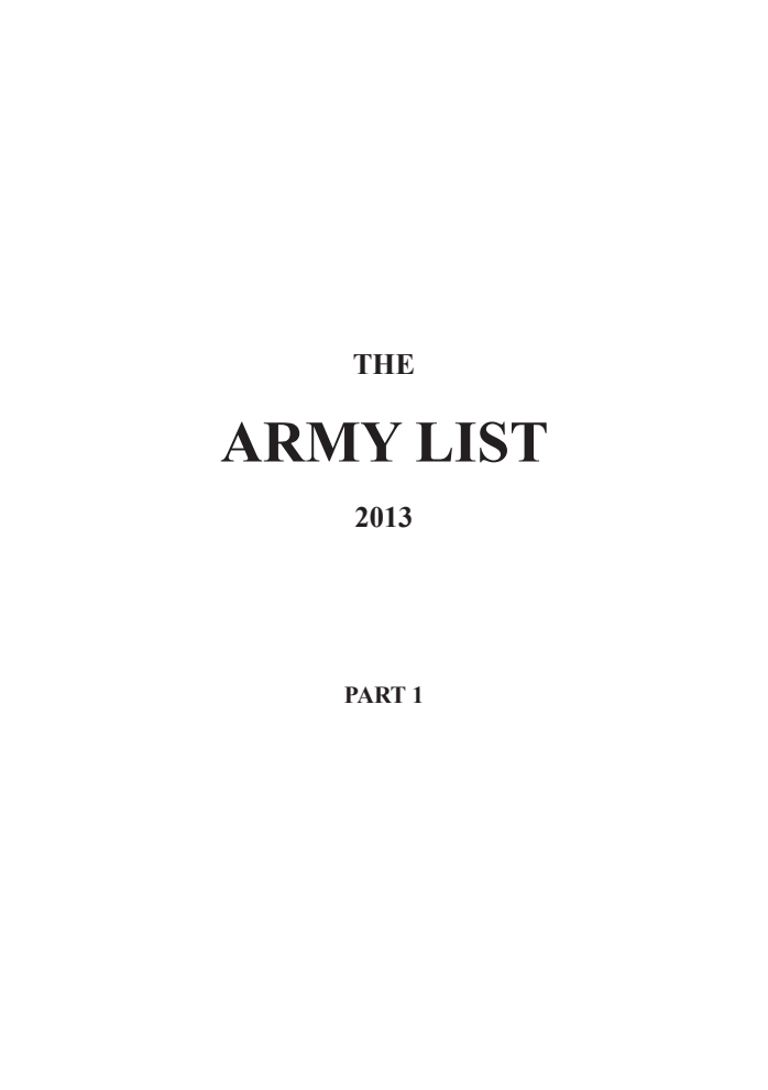 The Army List 2013: Part 1