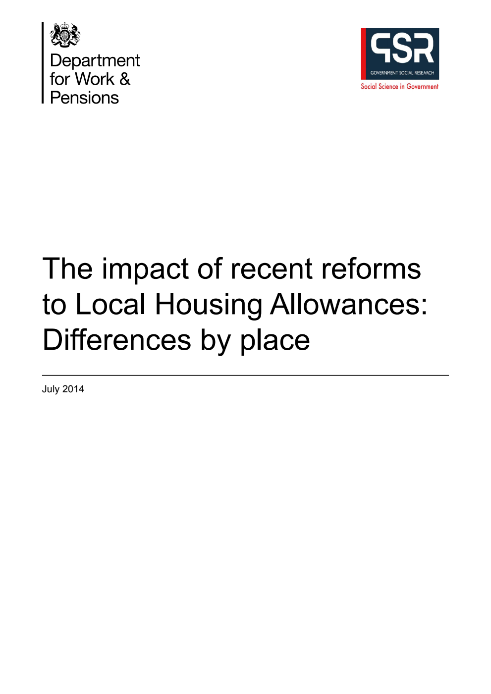 Research Report 873 The impact of recent reforms to Local Housing Allowances: Differences by place