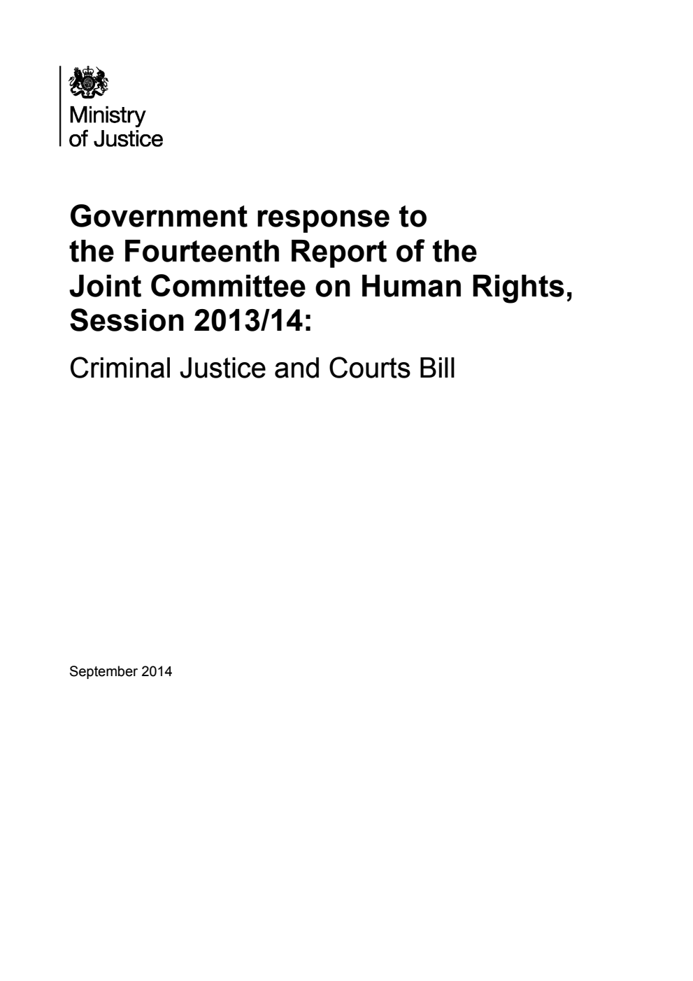 Government response to the 14th Report of the Joint Committee on Human Rights, Session 2013/14: Criminal Justice and Courts Bill