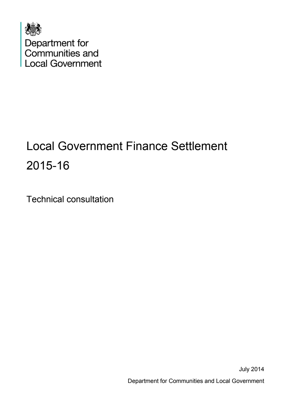 Local Government Finance Settlement 2015 - 16: Technical consultation