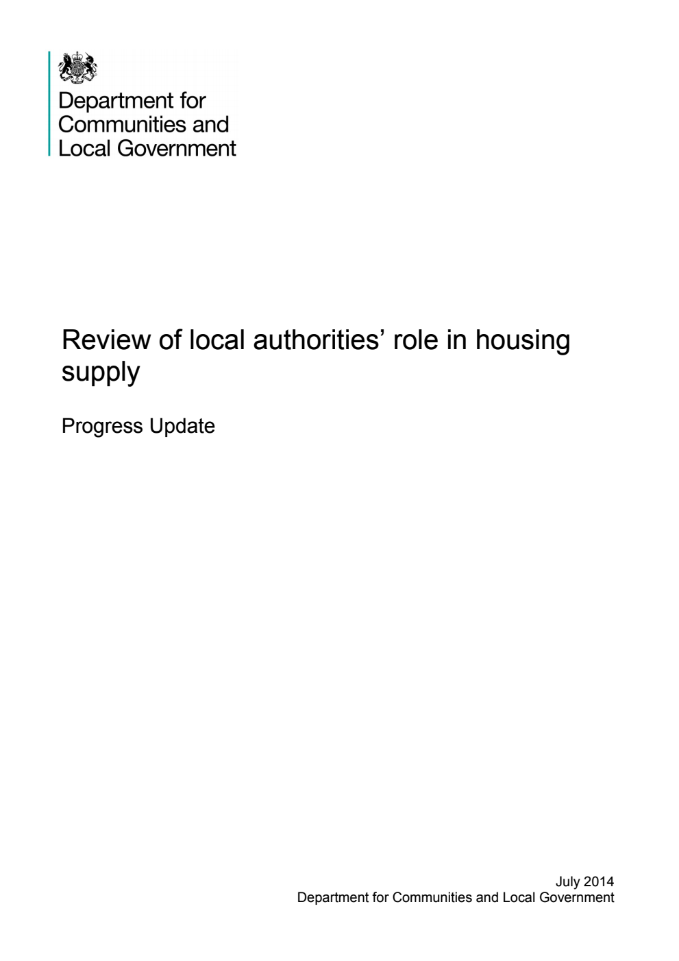 Review of local authorities' role in housing supply: Progress Update