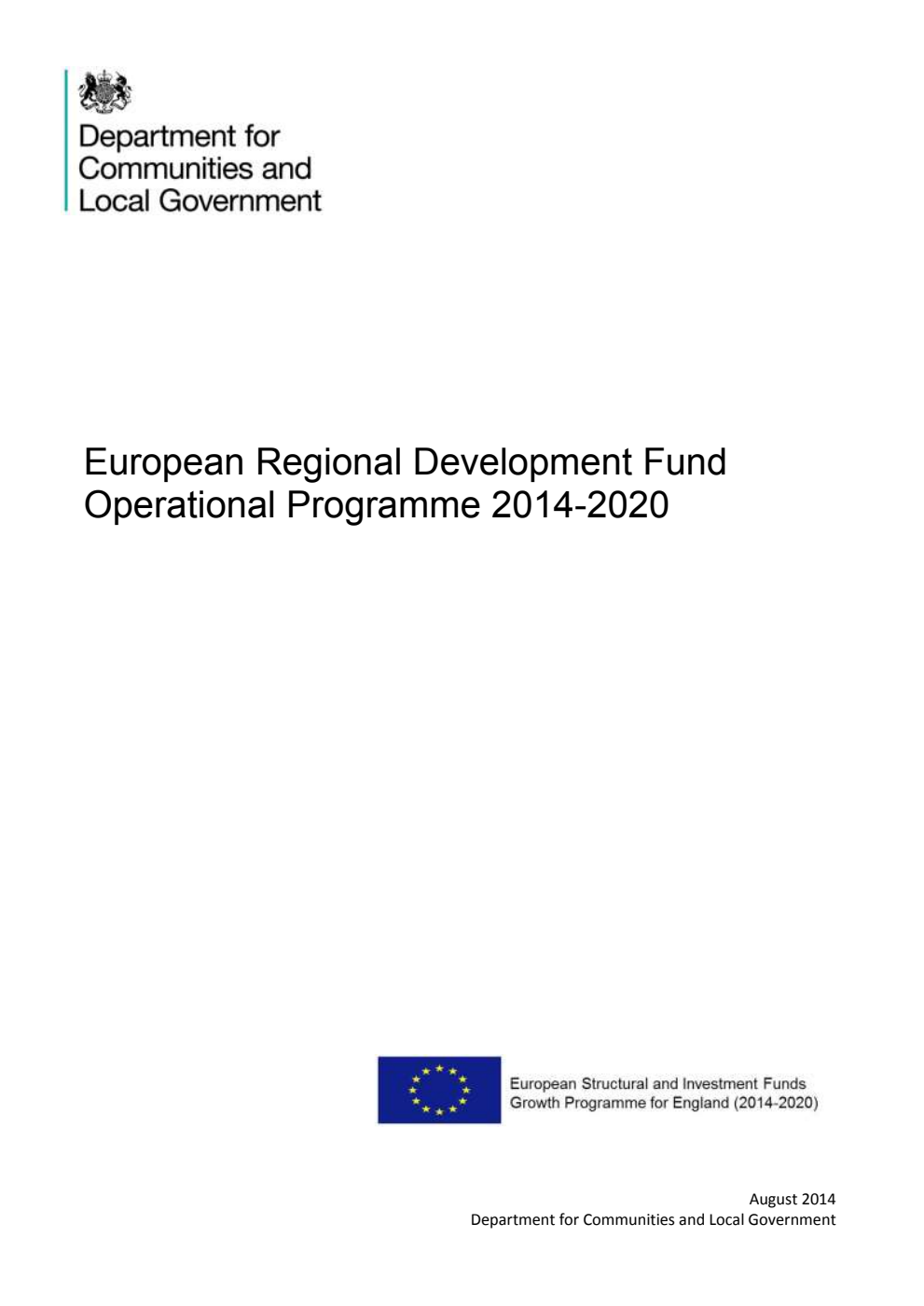 European Regional Development Fund Operational Programme 2014-2020