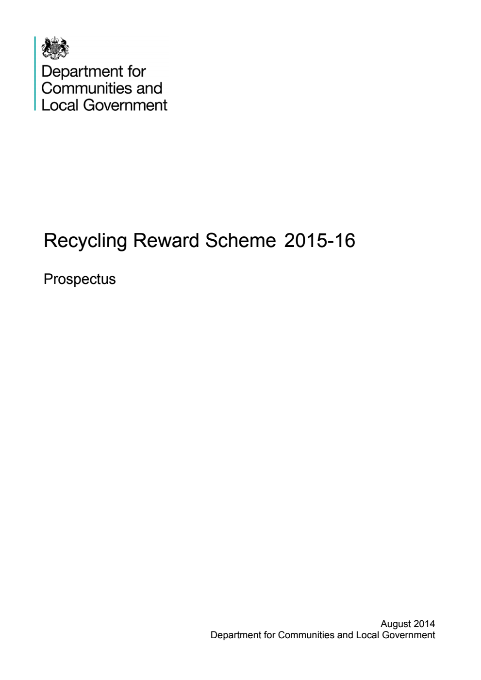 Recycling Reward Scheme 2015-16: Prospectus