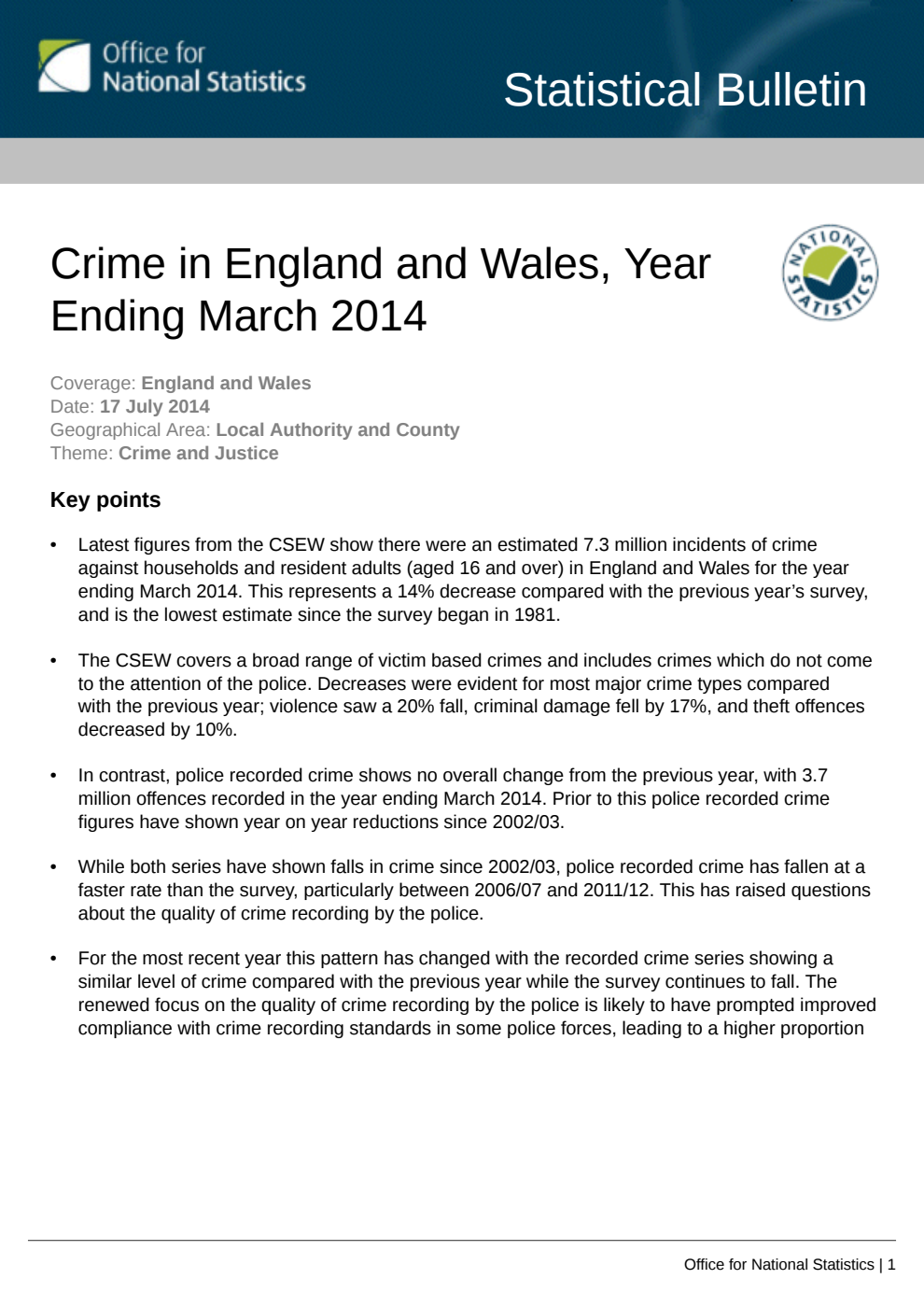 Crime in England and Wales 2013/14