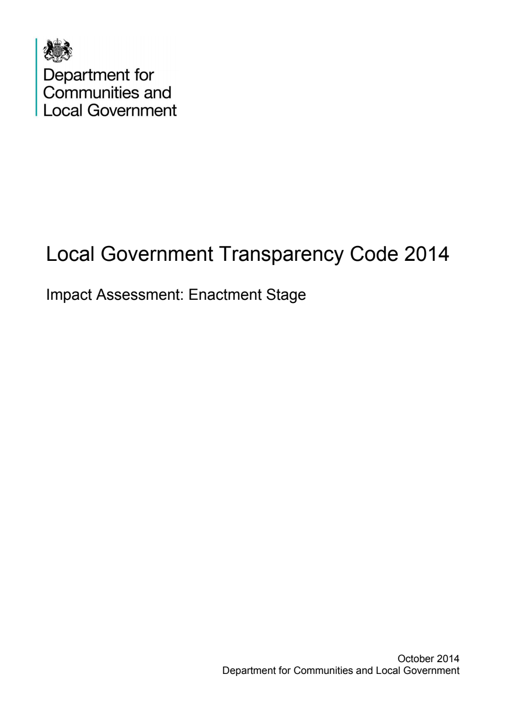 Local Government Transparency Code 2014: Impact Assessment: Enactment Stage