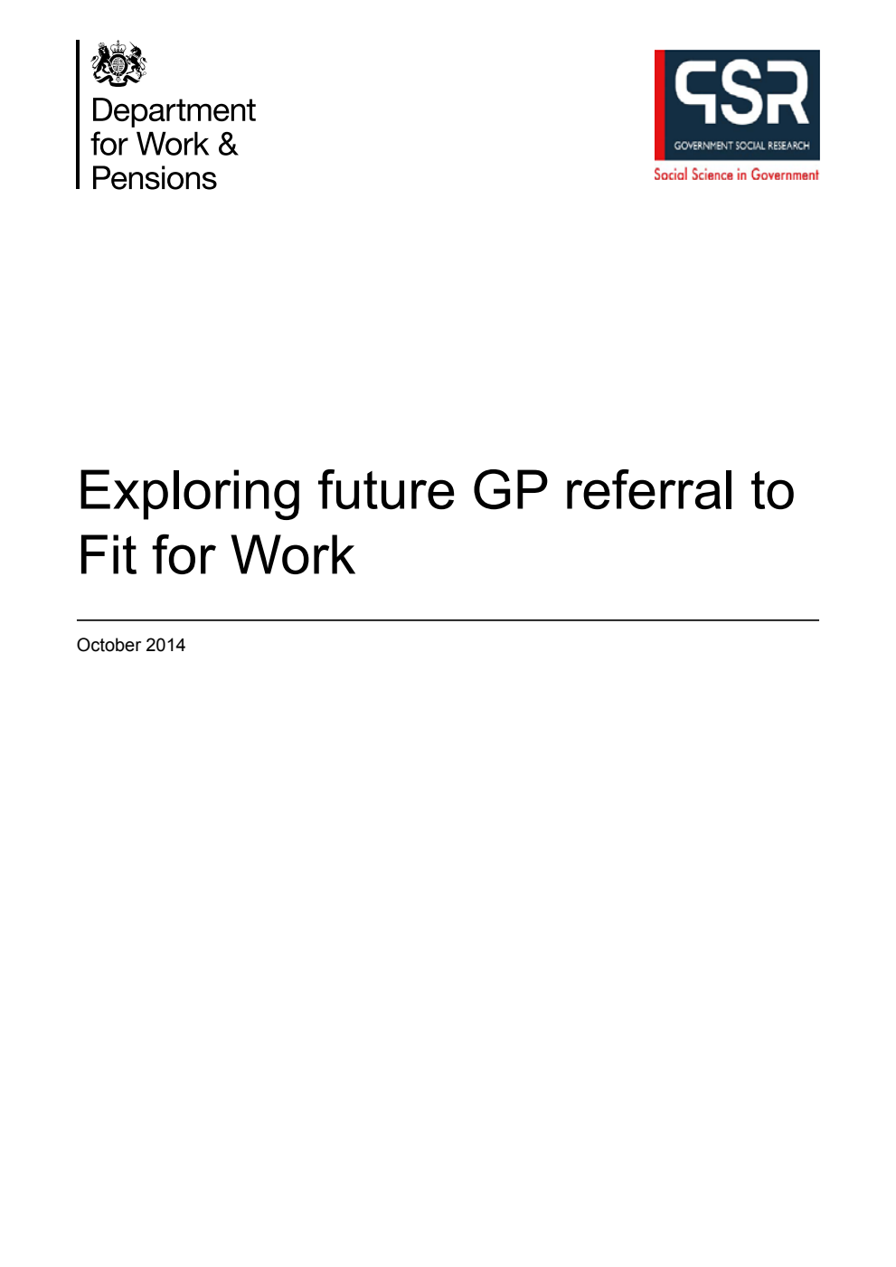 Research Report 883 Exploring future GP referral to Fit for Work