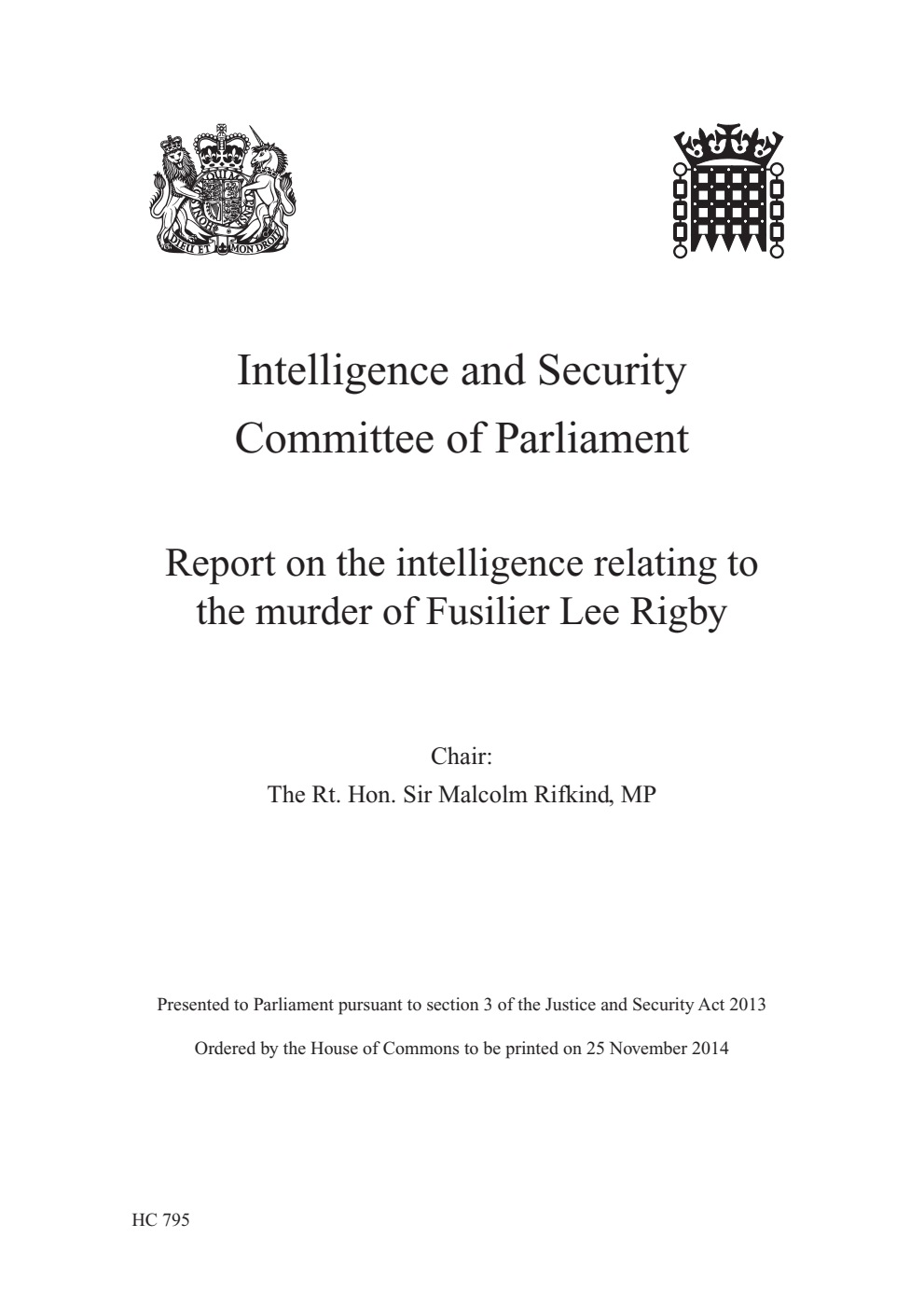 Report on the intelligence relating to the murder of Fusilier Lee Rigby