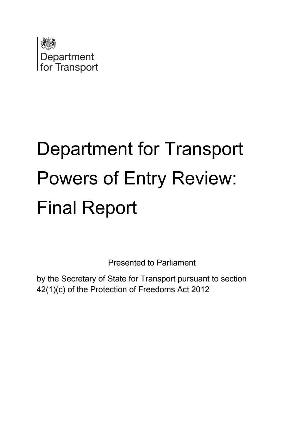 Department for Transport Powers of Entry Review: Final Report