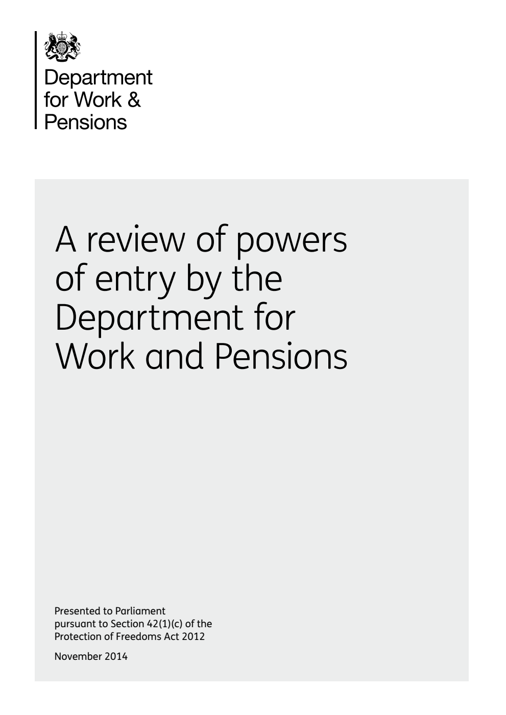 A review of powers of entry by the Department for Work and Pensions