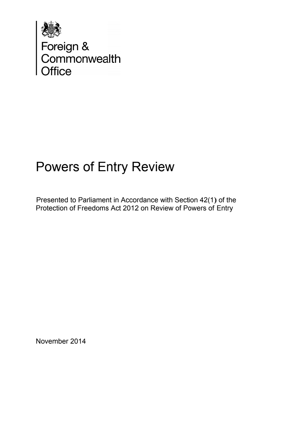 Powers of Entry Review - Foreign & Commonwealth Office
