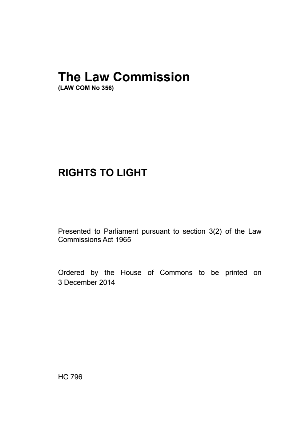 Law Commission No. 356. Rights to Light