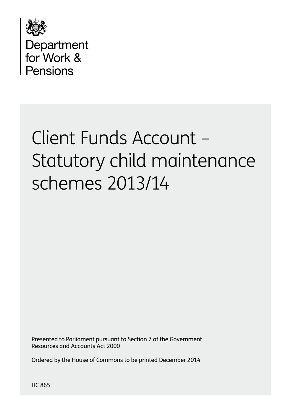 Client Funds Account - Statutory child maintenance schemes 2013/14