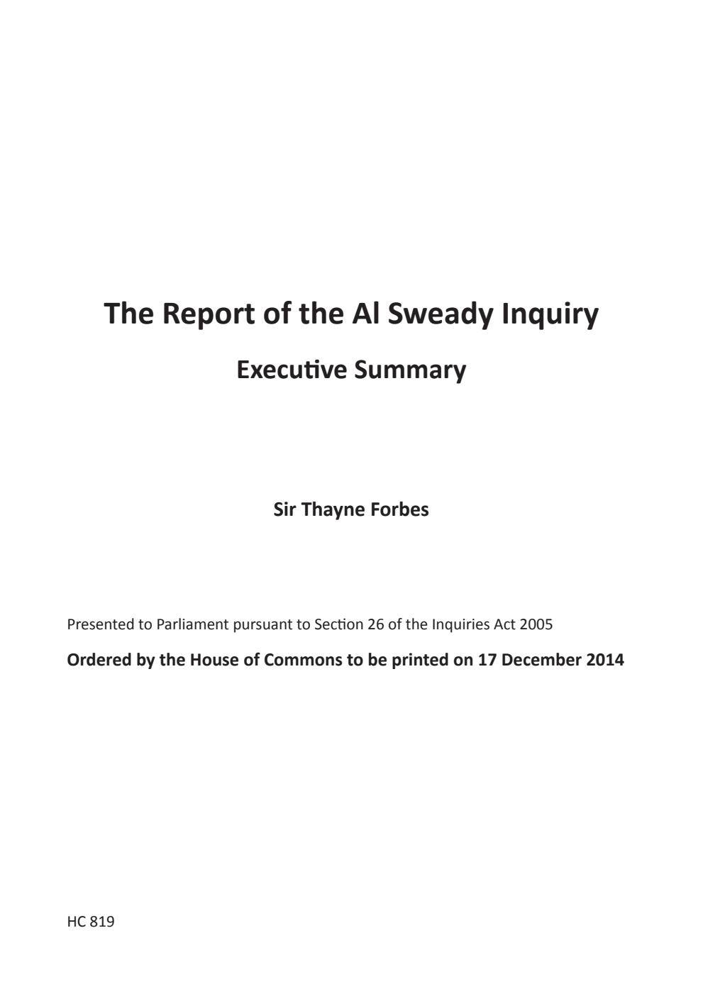 The Report of the Al Sweady Inquiry - Executive Summary