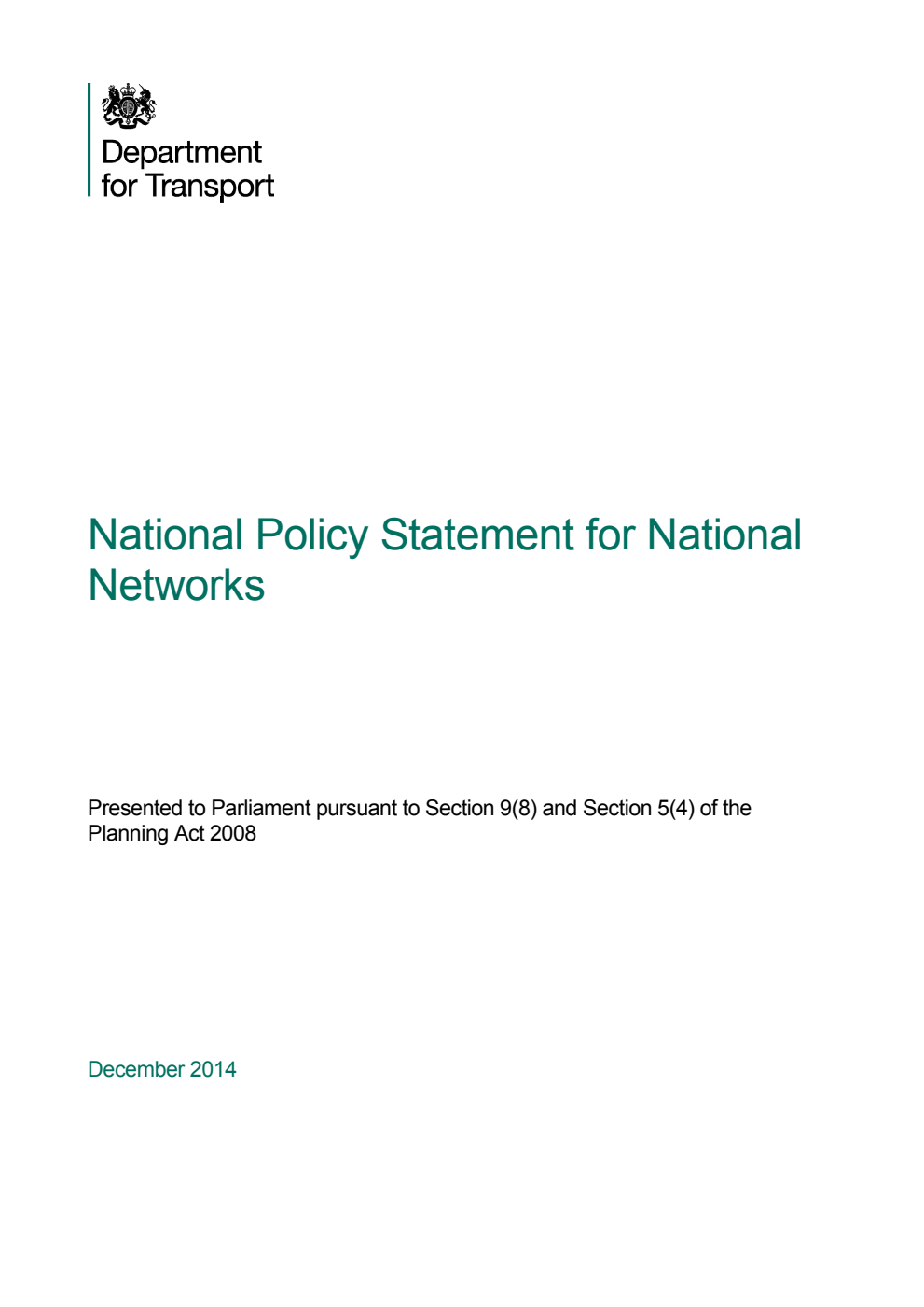 National Policy Statement for National Networks