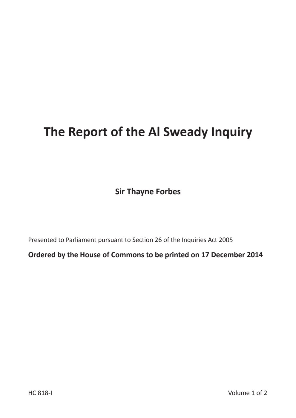 The Report of the Al-Sweady Inquiry Volume 1