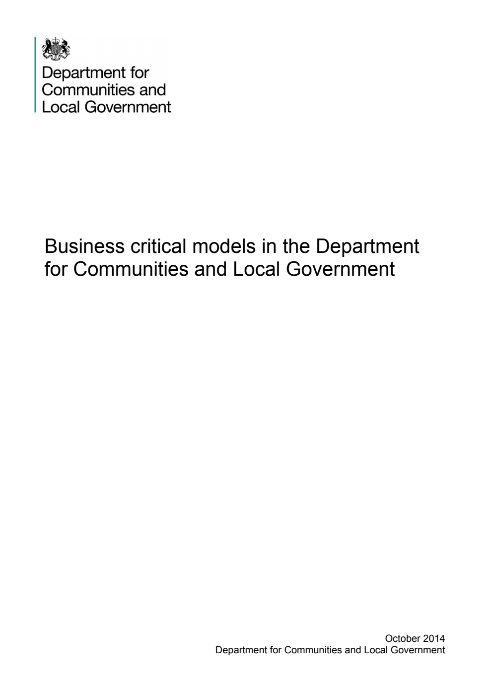 Business critical models in the Department for Communities and Local Government