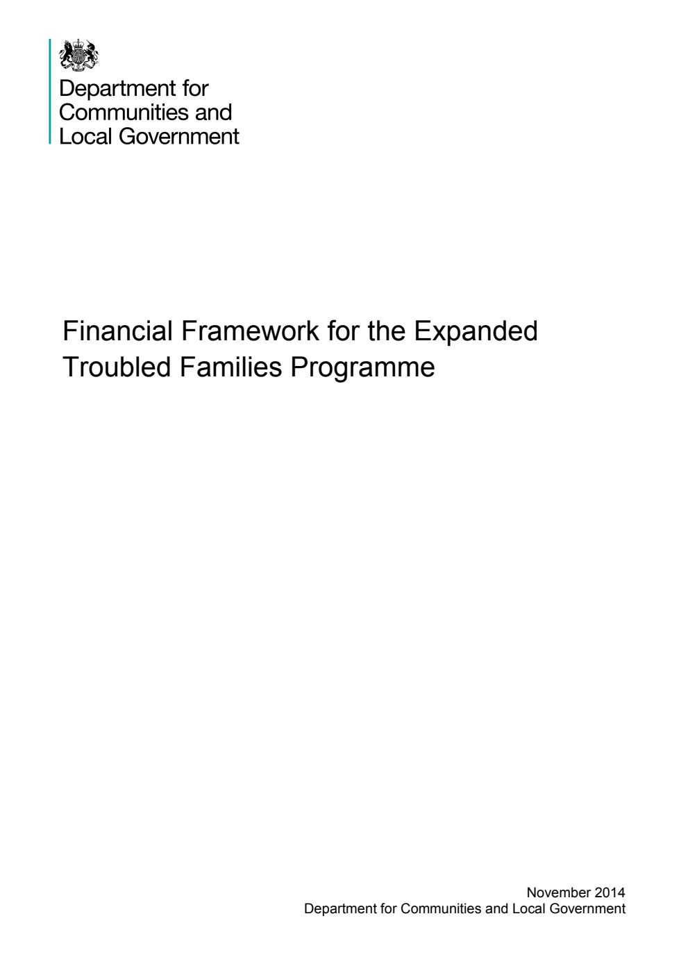 Financial Framework for the Expanded Troubled Families Programme