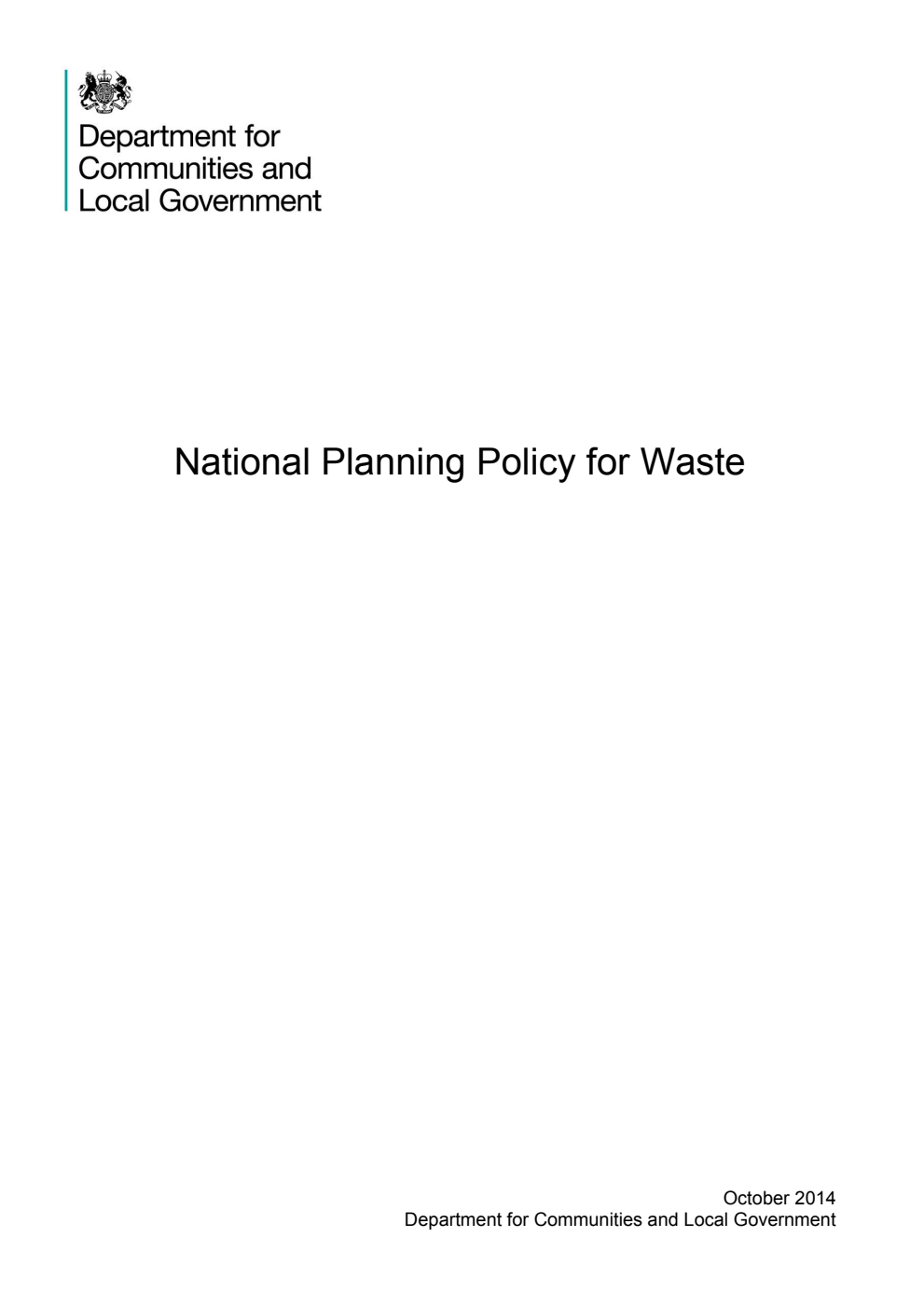 National Planning Policy for Waste