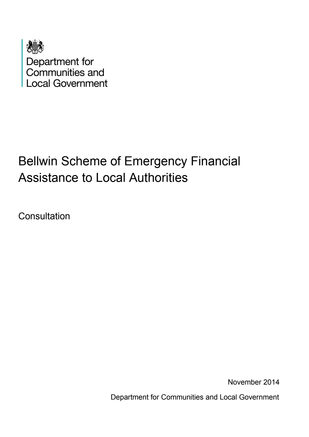 Bellwin Scheme of Emergency Financial Assistance to Local Authorities : Consultation