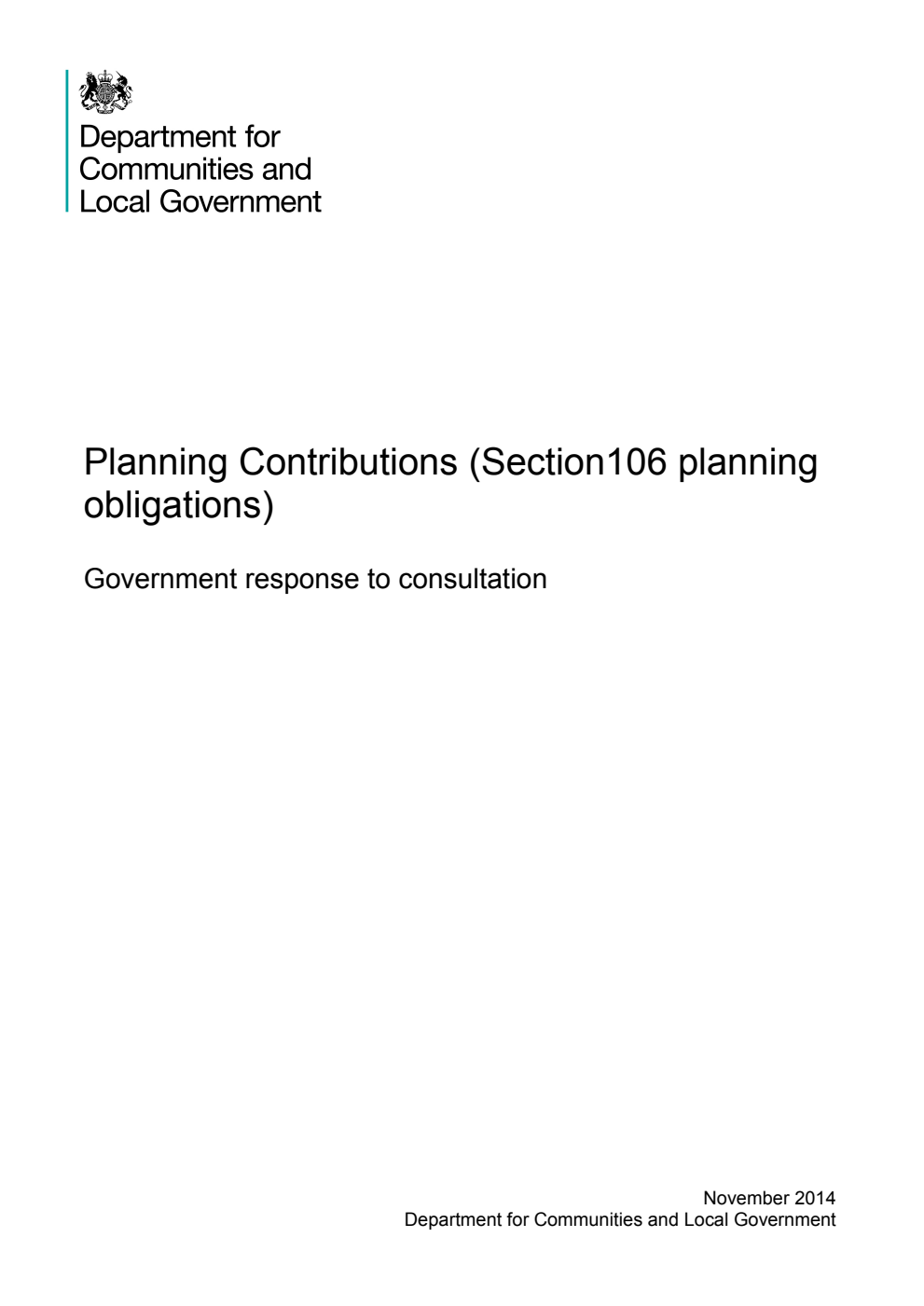 Planning Contributions (Section106 planning obligations): Government response to consultation